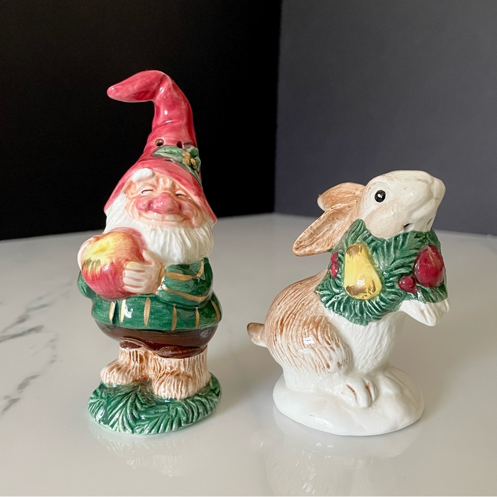Gnome & Bunny Rabbit Salt & Pepper Shakers by Fitz & Floyd